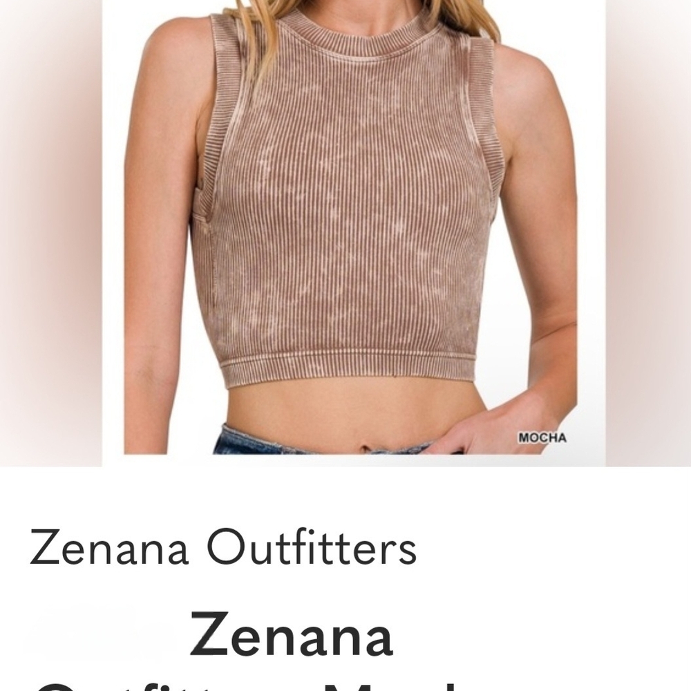 Zenana Outfitters Brami Mocha Ribbed Cropped Tank Top